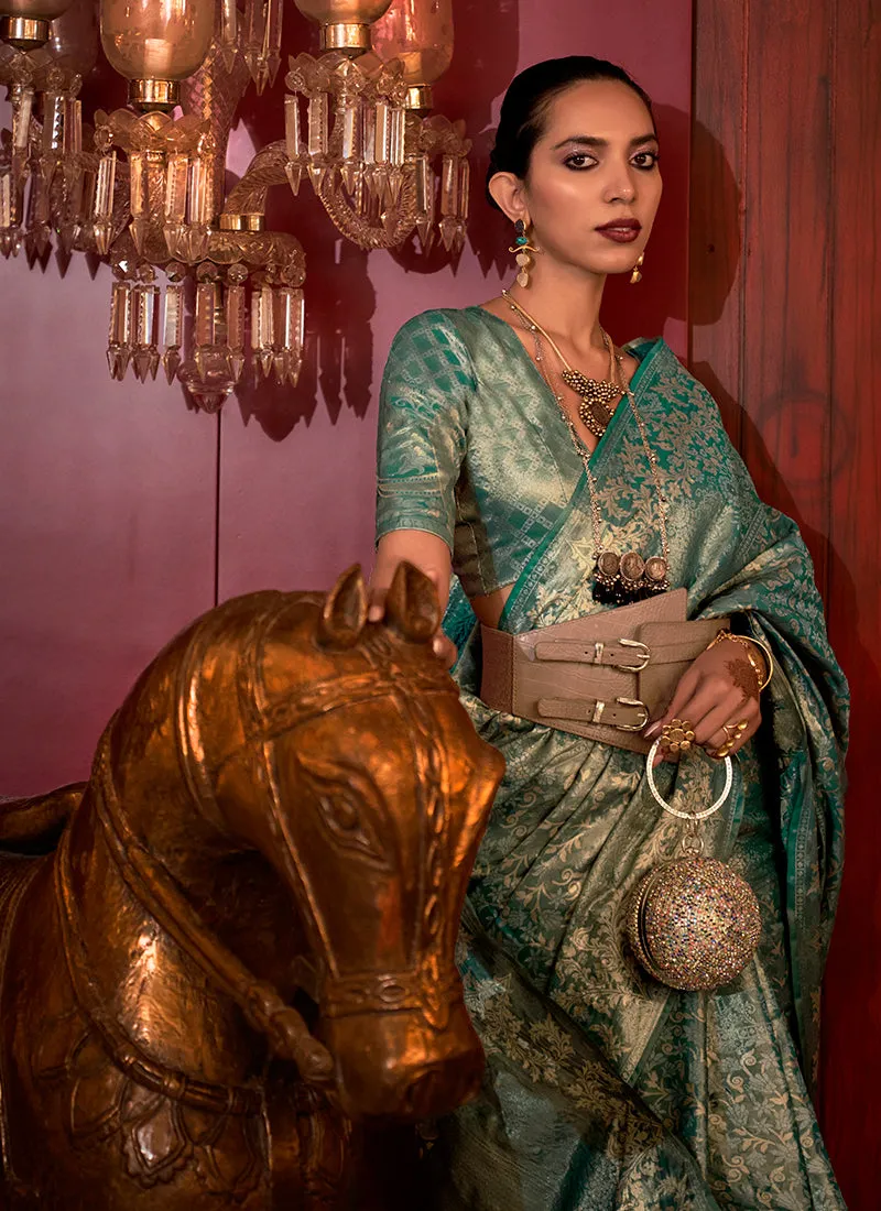 Turquoise Weaved Handloom Kalkatti Silk Saree