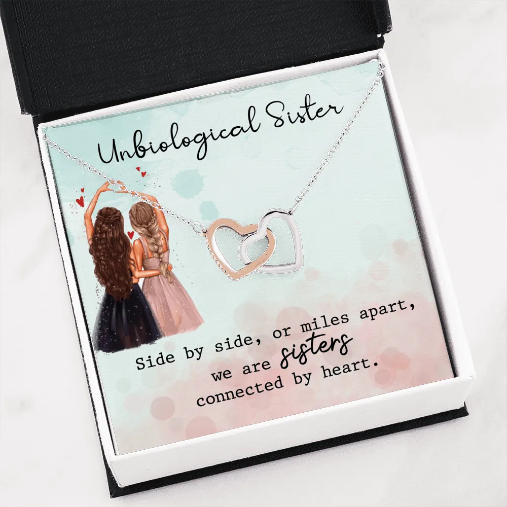 Unbiological Sister Necklace, Side By Side, Hearts Necklace, Gift, Best Friend Necklace, Soul Sister, Bridesmaid Gift, BFF Gift