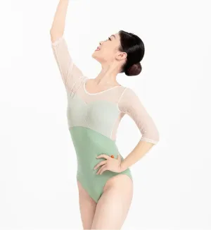 Verona Mesh Overlay Leotard - Sage Green