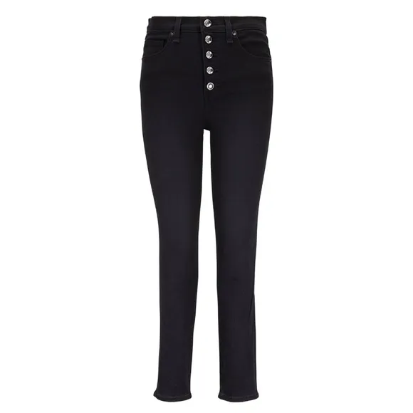Veronica Beard Debbie 10&quot; Skinny Jeans Coal Rhinestone Buttons Black Size 25