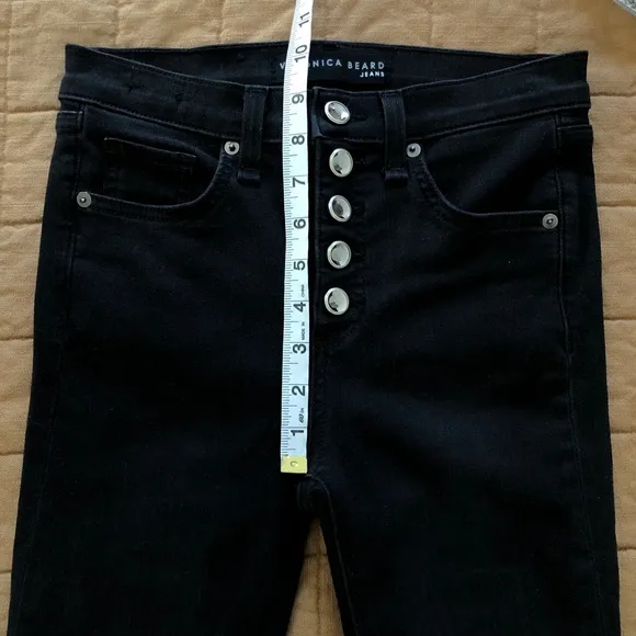 Veronica Beard Debbie 10&quot; Skinny Jeans Coal Rhinestone Buttons Black Size 25