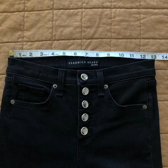 Veronica Beard Debbie 10&quot; Skinny Jeans Coal Rhinestone Buttons Black Size 25