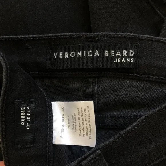 Veronica Beard Debbie 10&quot; Skinny Jeans Coal Rhinestone Buttons Black Size 25