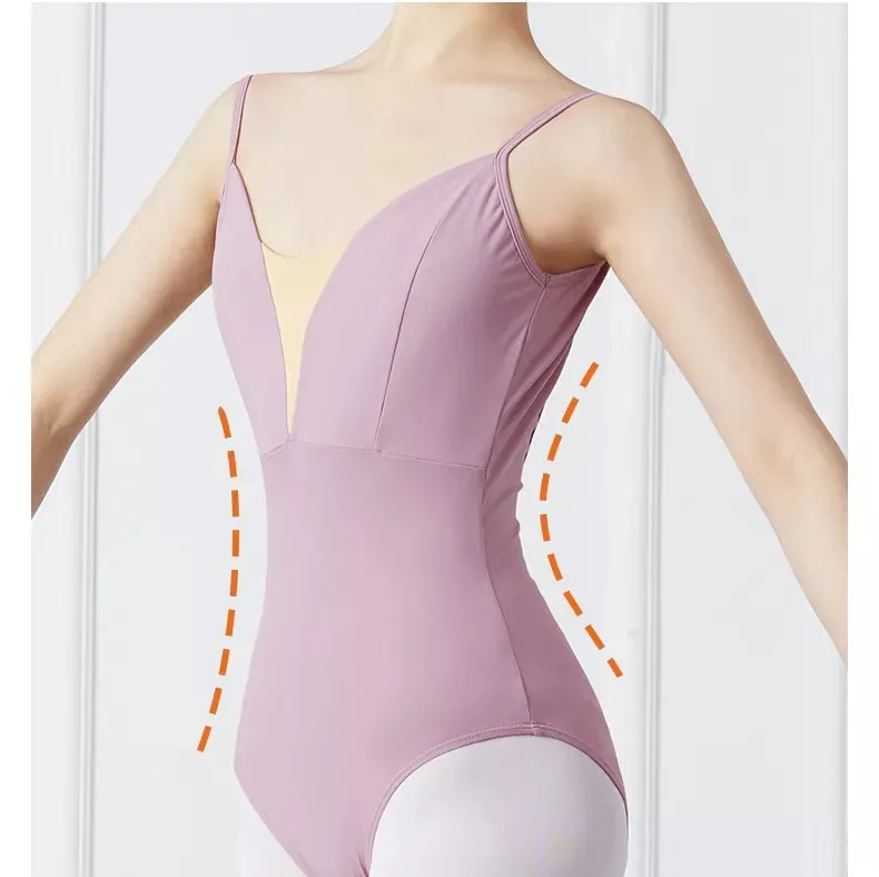 Vienna - Low U-back camisole leotard - Dusky Rose