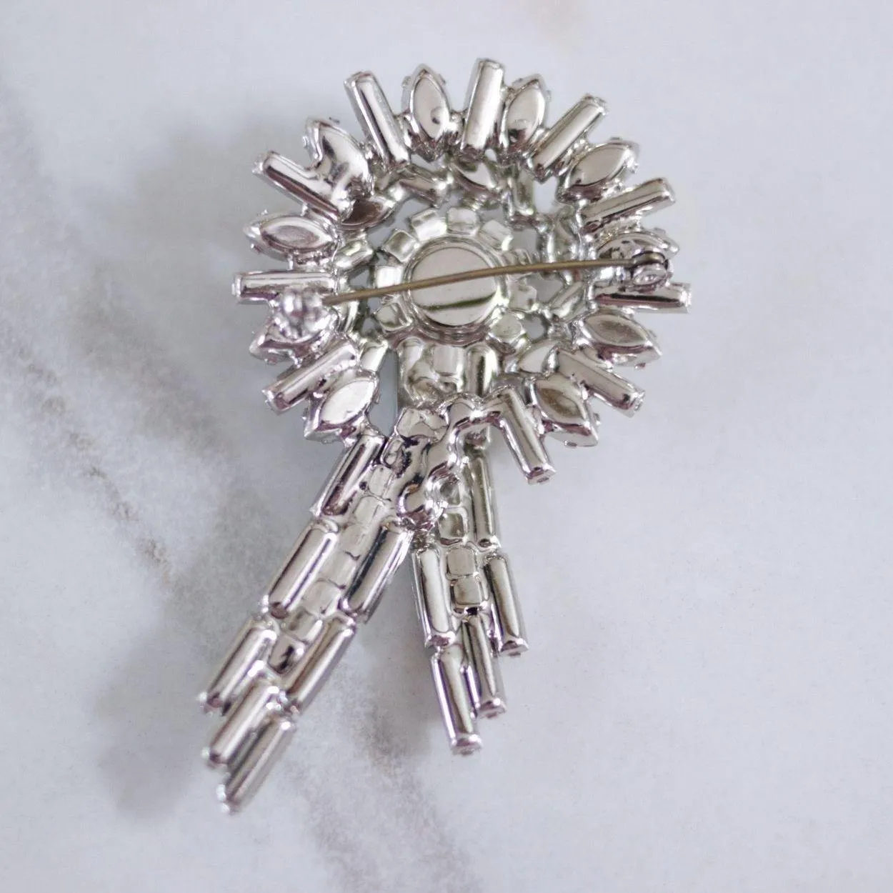 Vintage Large Diamante Firework Brooch with Baguette and Brilliant Round Crystals