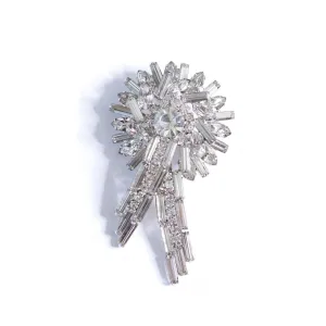 Vintage Large Diamante Firework Brooch with Baguette and Brilliant Round Crystals