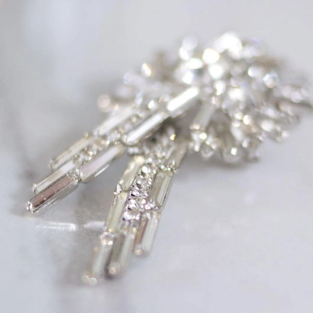Vintage Large Diamante Firework Brooch with Baguette and Brilliant Round Crystals