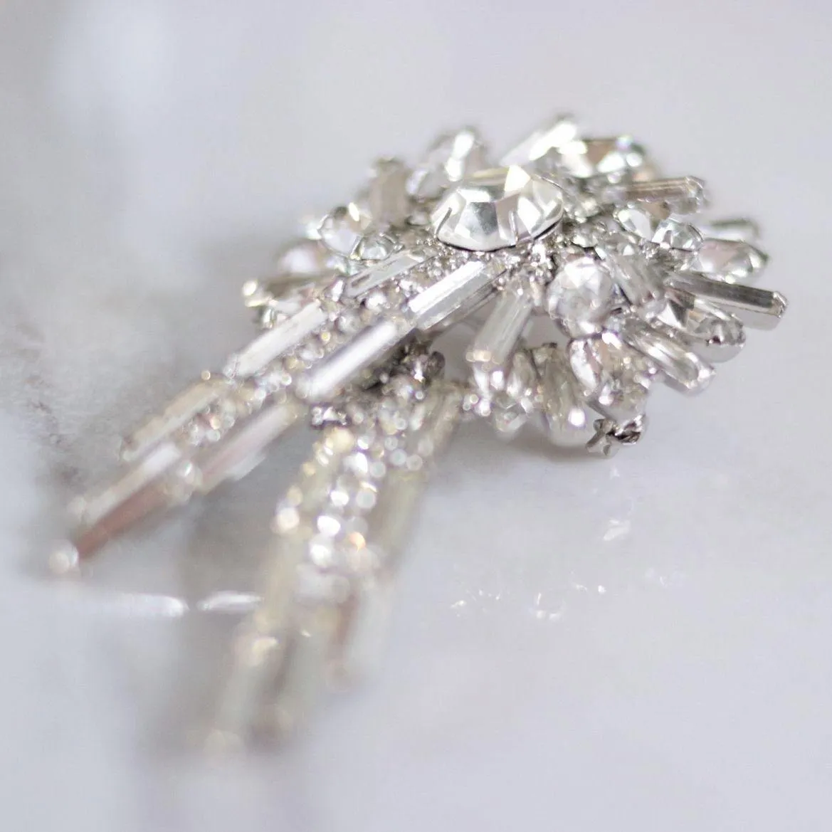 Vintage Large Diamante Firework Brooch with Baguette and Brilliant Round Crystals