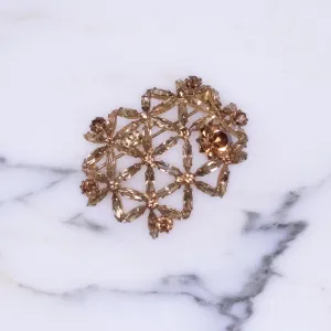 Vintage Made in Austria Champagne Rhinestone Brooch with Lattice Design