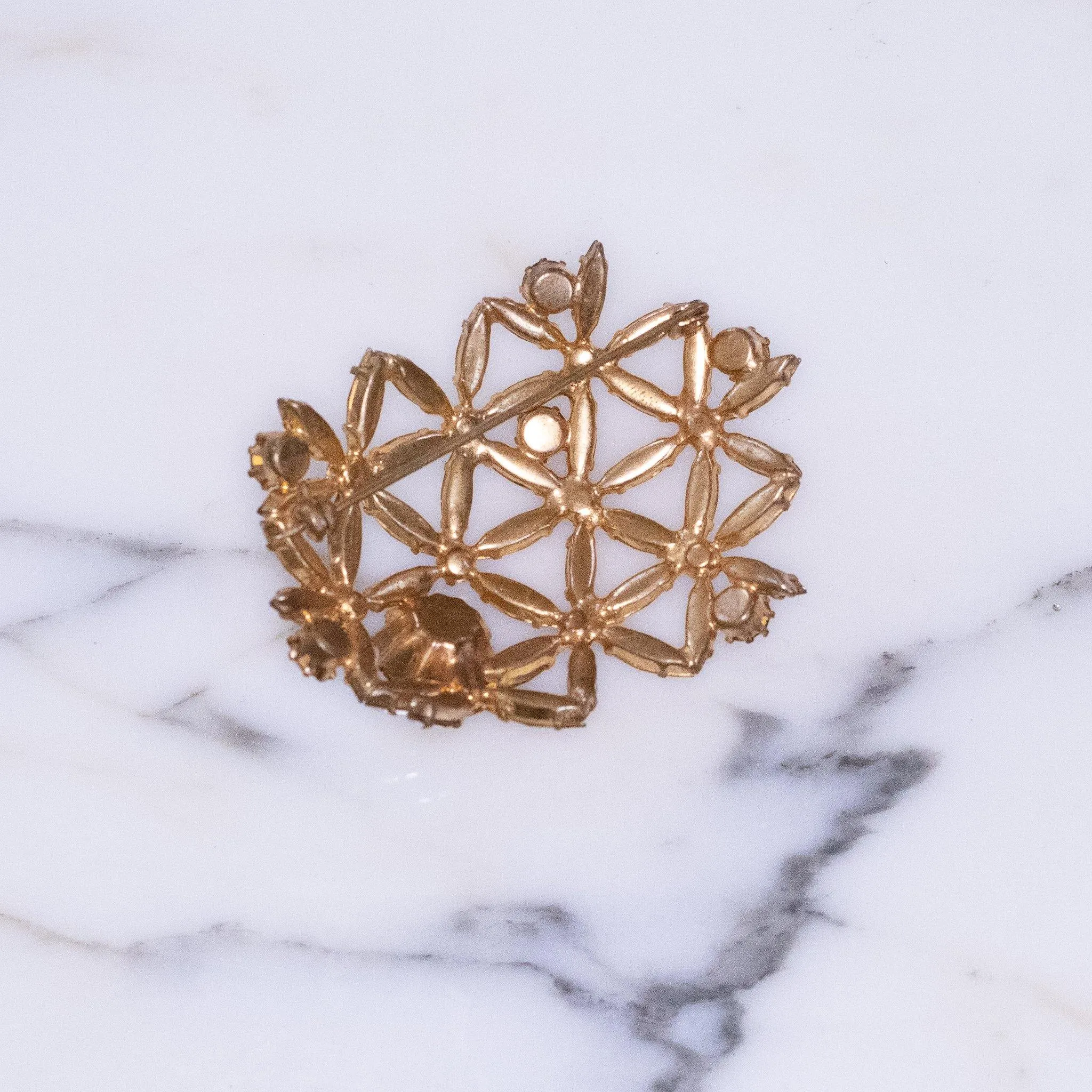 Vintage Made in Austria Champagne Rhinestone Brooch with Lattice Design