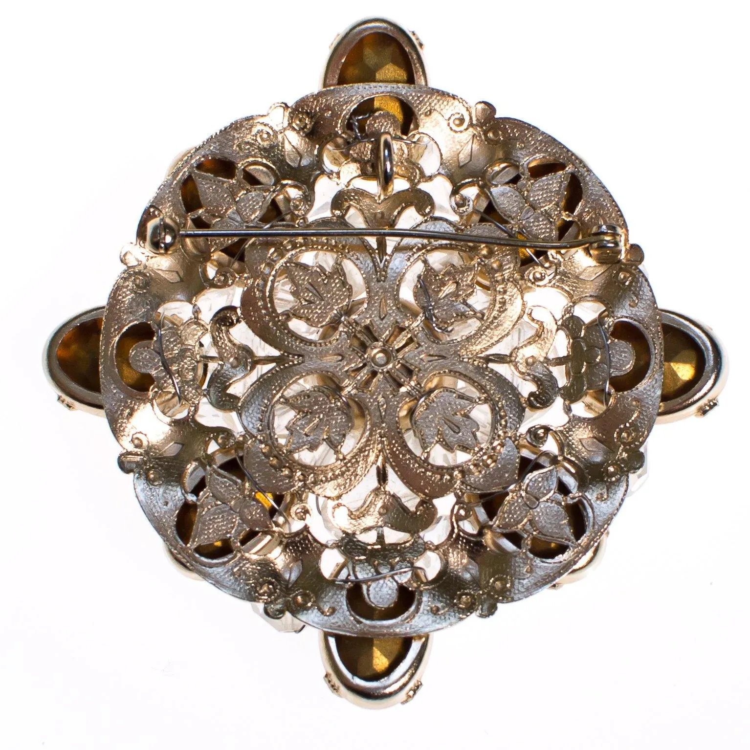 Vintage Rhinestone Medallion Brooch Pendant