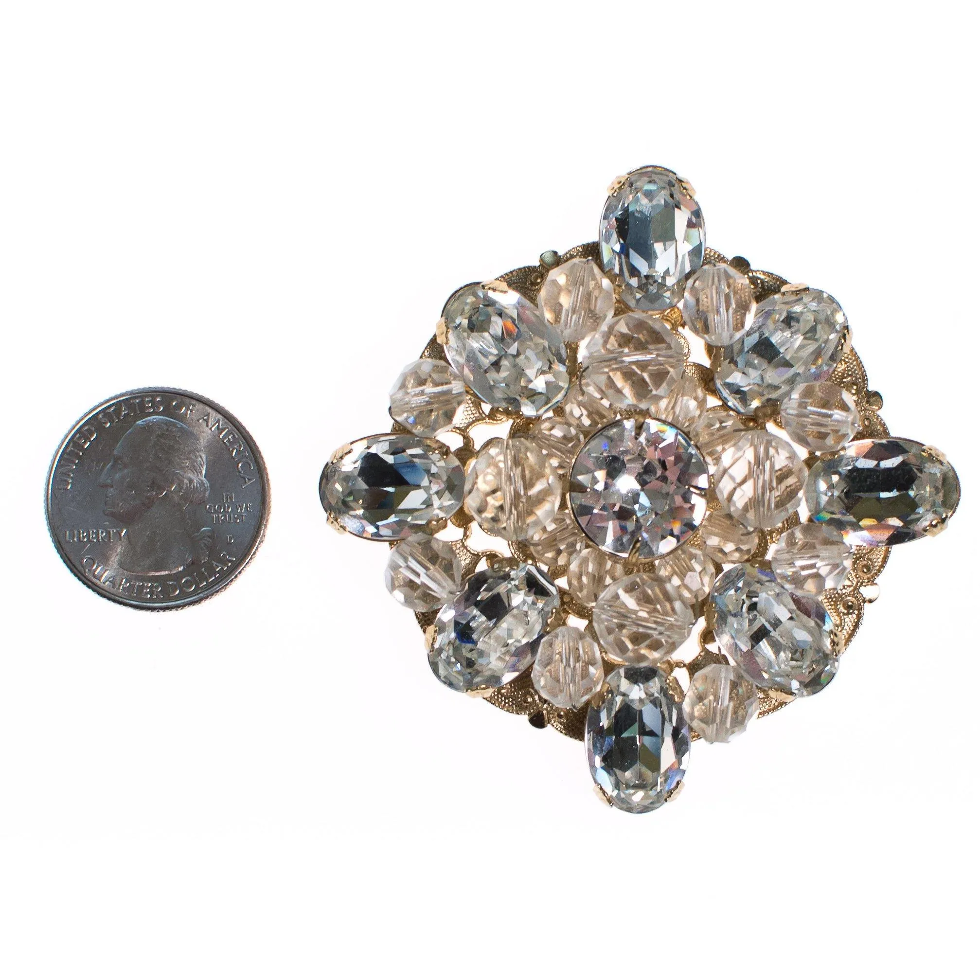 Vintage Rhinestone Medallion Brooch Pendant