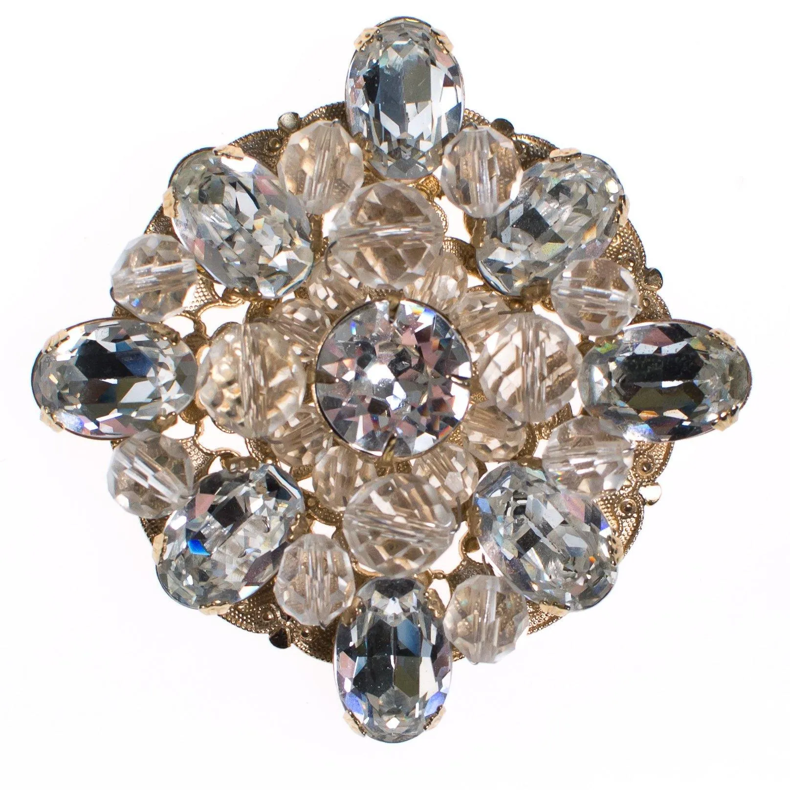 Vintage Rhinestone Medallion Brooch Pendant
