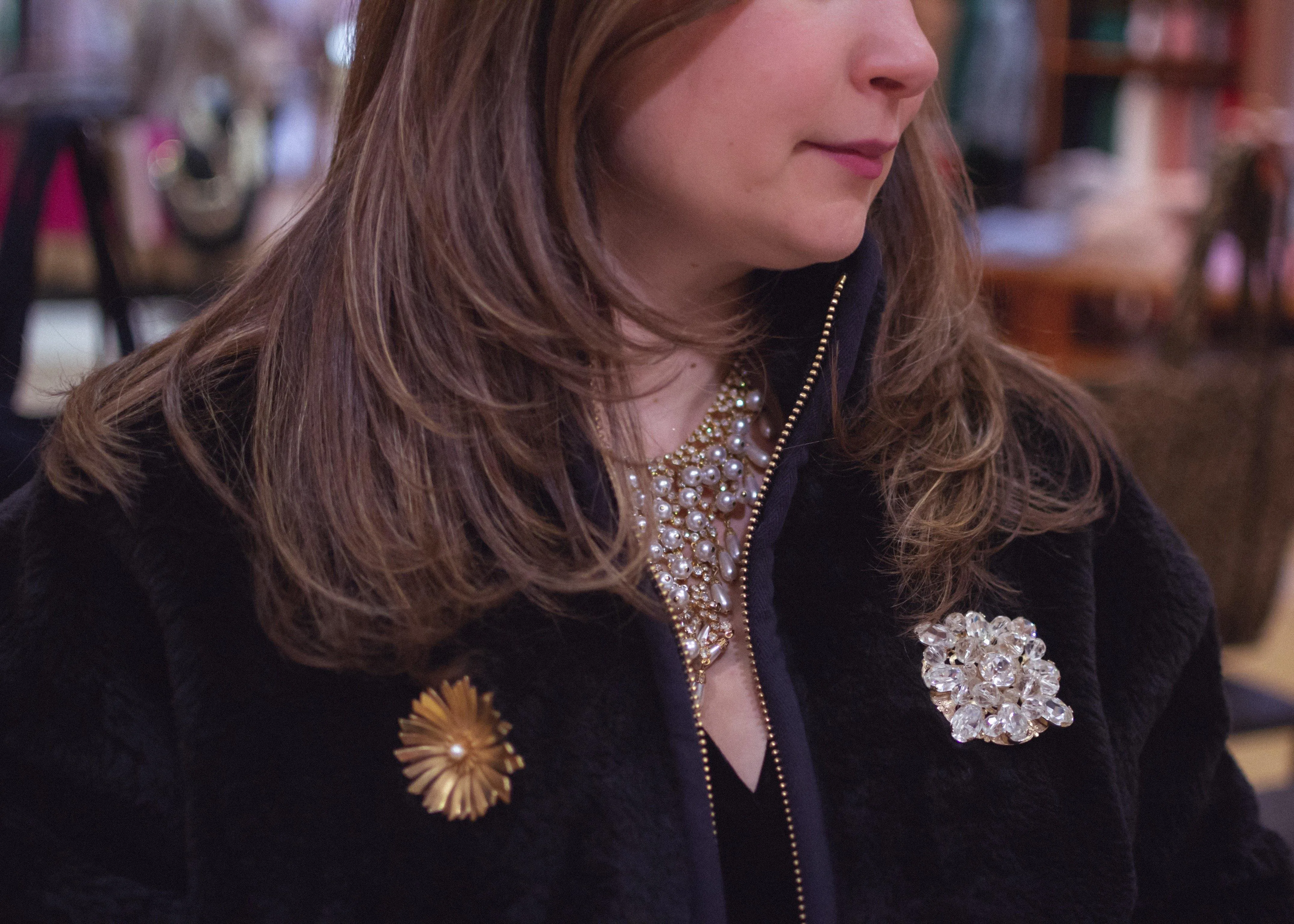 Vintage Rhinestone Medallion Brooch Pendant