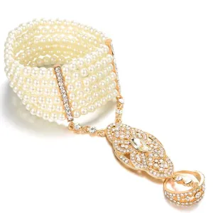 Vintage Simulated Pearl Bracelet Ring Set Great Gatsby 1920s Retro Accessories|JaosWish