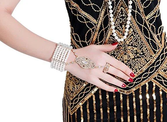 Vintage Simulated Pearl Bracelet Ring Set Great Gatsby 1920s Retro Accessories|JaosWish