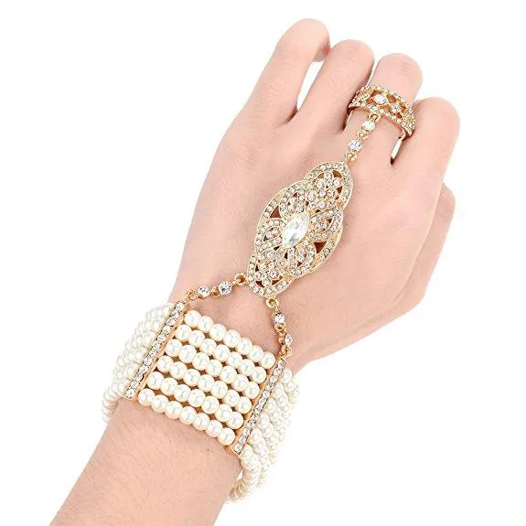 Vintage Simulated Pearl Bracelet Ring Set Great Gatsby 1920s Retro Accessories|JaosWish