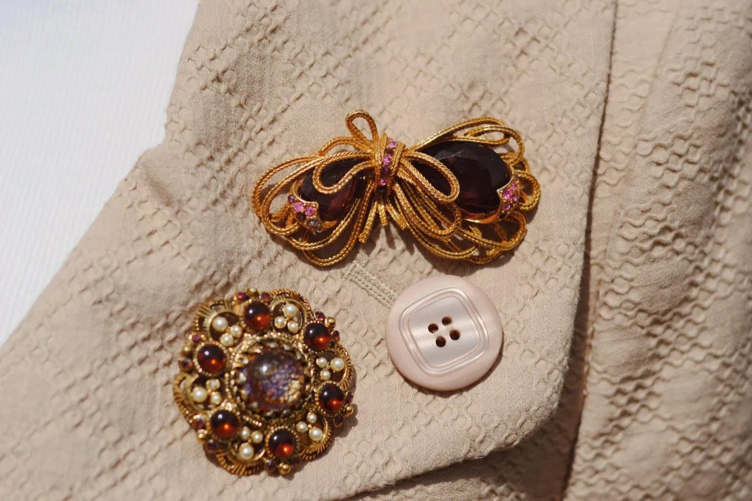 Weiss Fire Opal Dragons Breath Seed Pearl and Amethyst Rhinestone Brooch