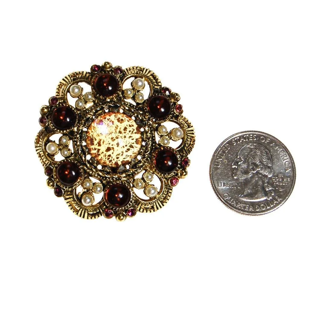 Weiss Fire Opal Dragons Breath Seed Pearl and Amethyst Rhinestone Brooch