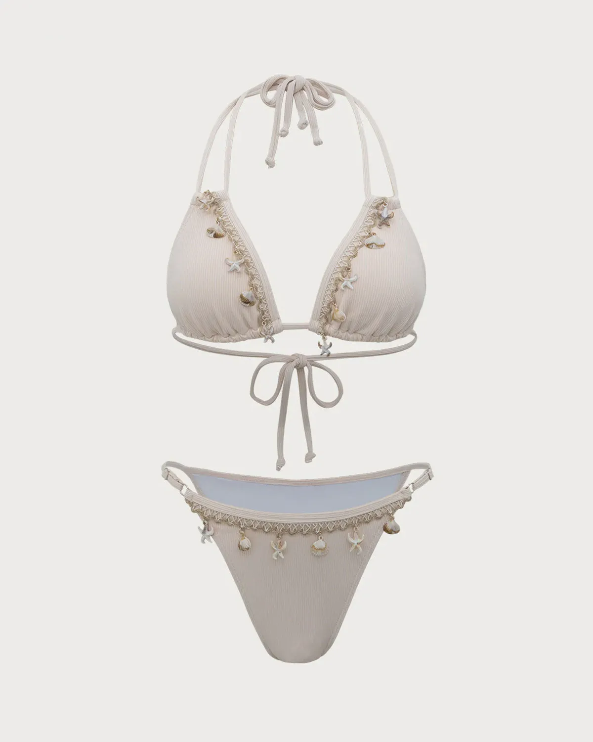 White Shell Embellished Bikini Set