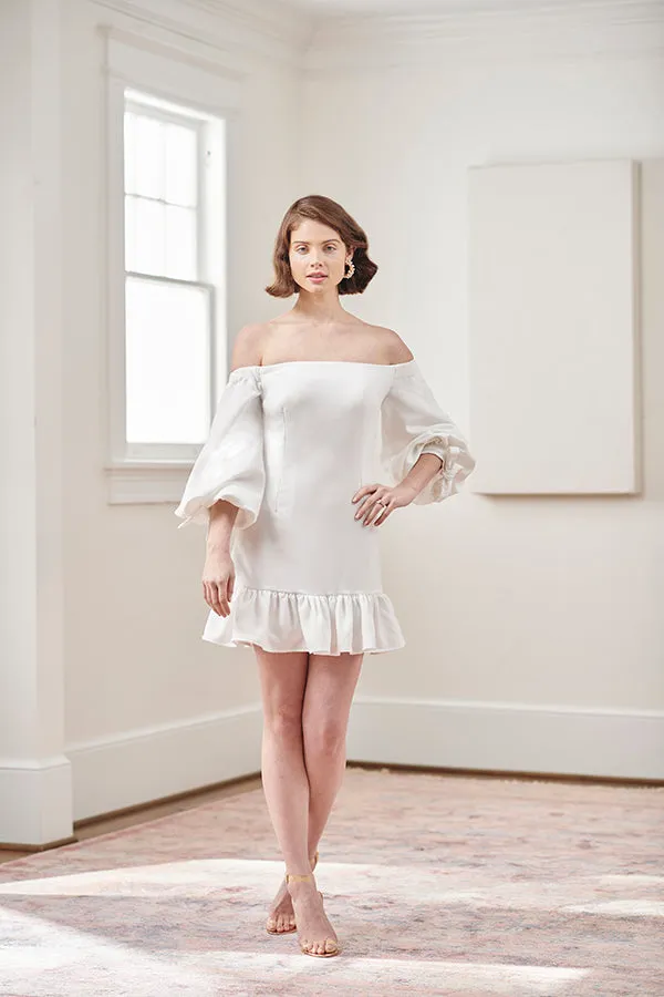 Williams Modern Off The Shoulder White Bridal Shower & Rehearsal Dinner Dress