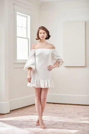 Williams Modern Off The Shoulder White Bridal Shower & Rehearsal Dinner Dress