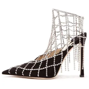 Woman Rhinestone Pointed Toe High Heels Sandals