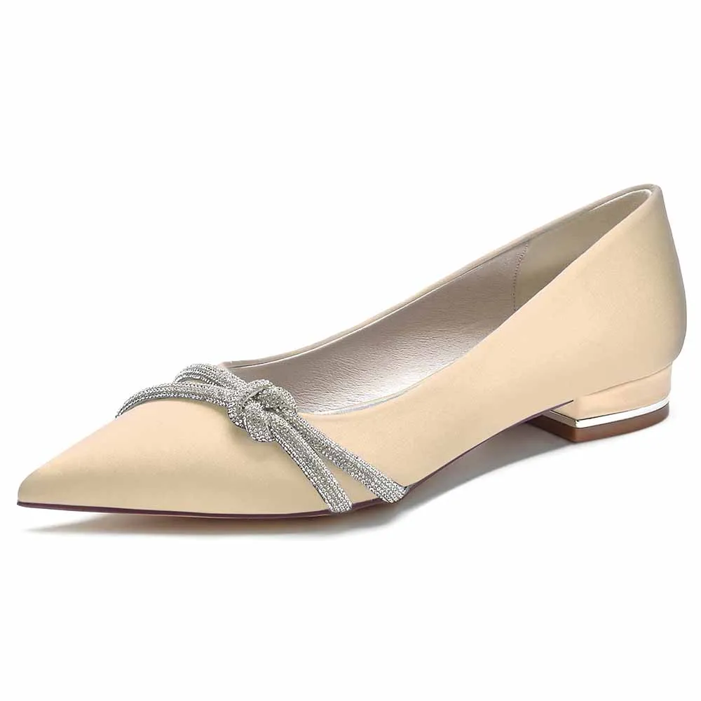 Women Party Flat Shoes Satin Bridal Shoes with Beaded