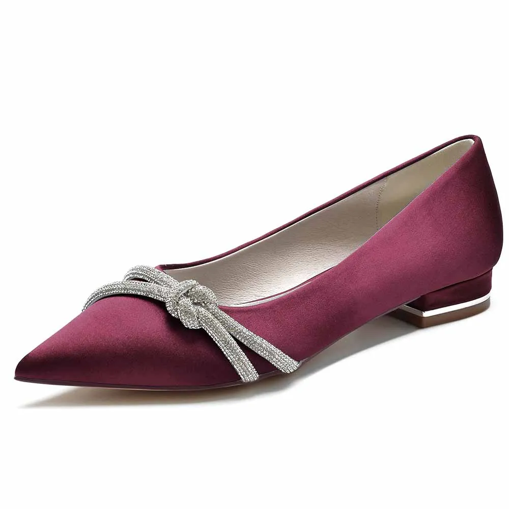 Women Party Flat Shoes Satin Bridal Shoes with Beaded