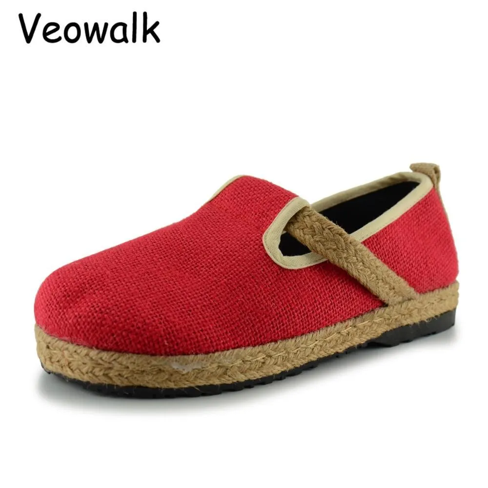 Womens Casual Plain Linen Cotton Loafers