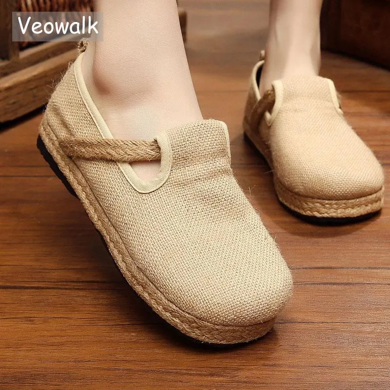 Womens Casual Plain Linen Cotton Loafers