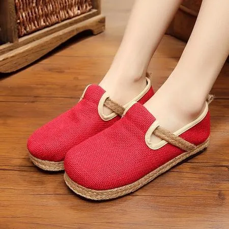 Womens Casual Plain Linen Cotton Loafers