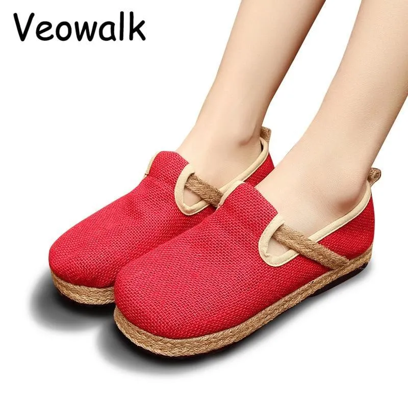 Womens Casual Plain Linen Cotton Loafers