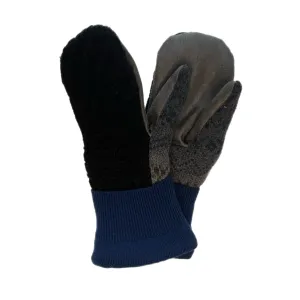 Women's Driving Mittens - Black Cable Knit with Grey Micro-Suede Palm - 093 M/L