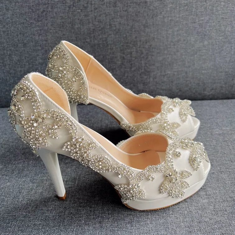 Women's Wedding Shoes Beaded High Heel Bridal Shoes,H40