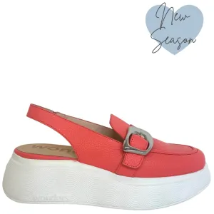 Wonders Coral Leather Sling Back Shoes