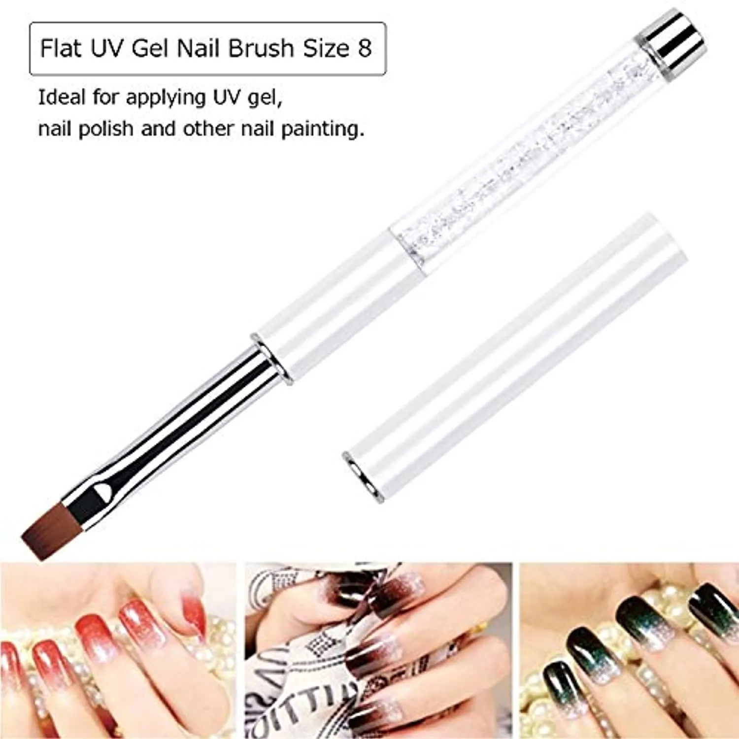 Ycyan 2Pcs Oval & Flat UV Gel Nail Brush Set Rhinestone Handle Professional Nail Art Design Brushes