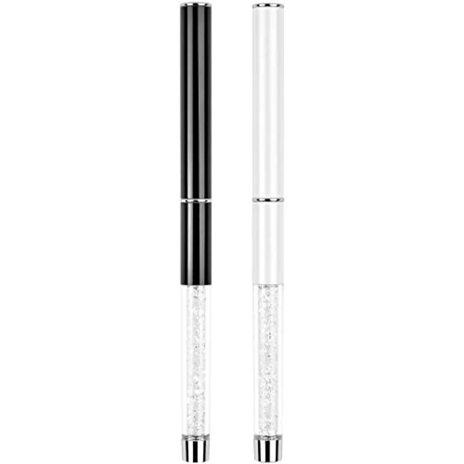 Ycyan 2Pcs Oval & Flat UV Gel Nail Brush Set Rhinestone Handle Professional Nail Art Design Brushes