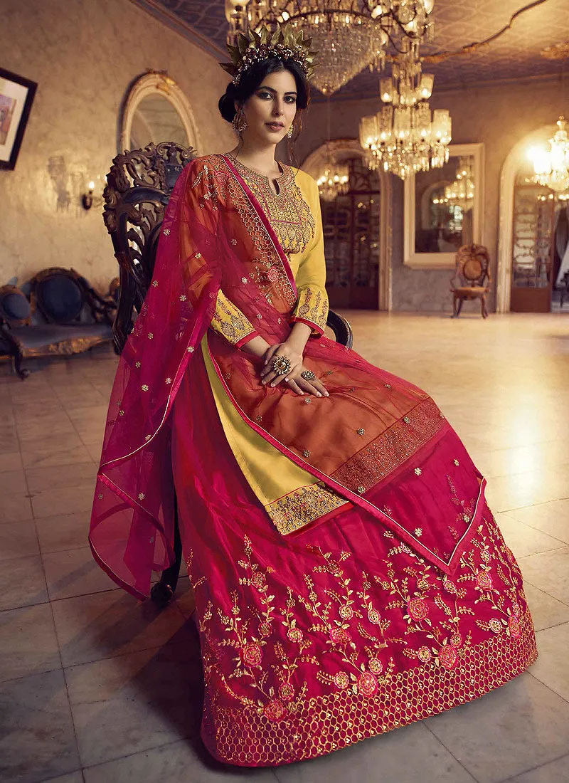 Yellow And Red Embroidered Traditional Lehenga Suit