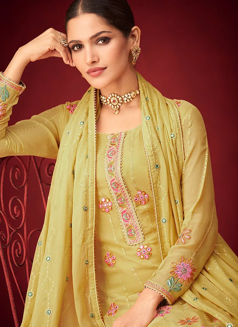 Yellow Embroidered Indian Palazzo Suit