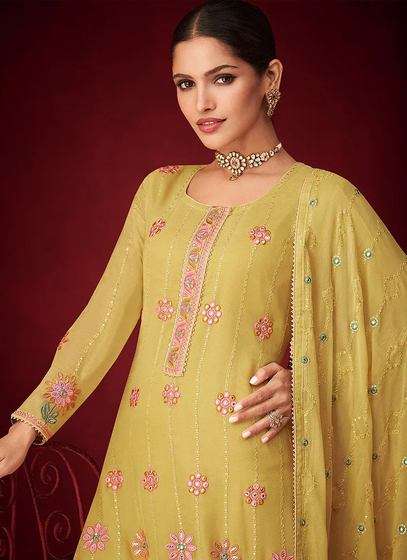 Yellow Embroidered Indian Palazzo Suit