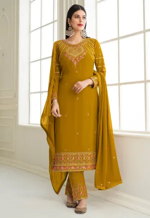 Yellow Embroidered Pant Style Suit