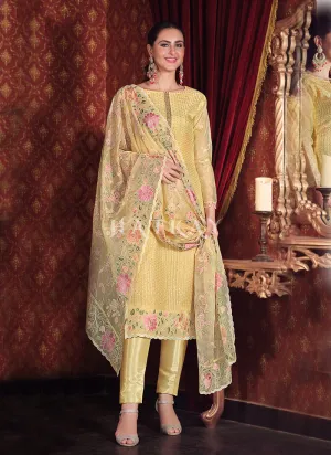 Yellow Floral Embroidered Pakistani Suit