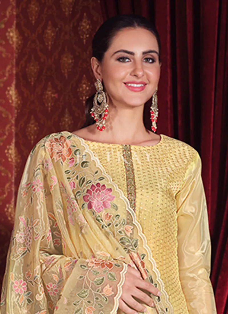 Yellow Floral Embroidered Pakistani Suit