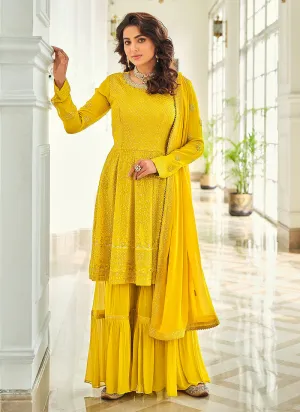 Yellow Sequence Georgette Gharara Suit