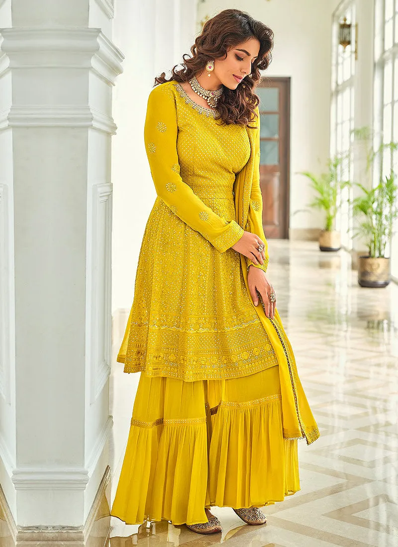 Yellow Sequence Georgette Gharara Suit