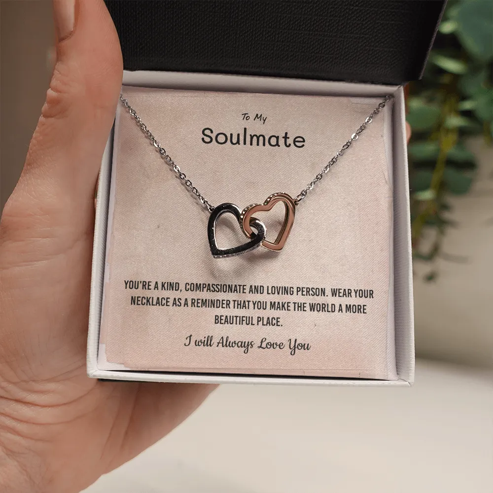 You're a kind, compassionate and loving person - Interlocking Hearts Necklace Message Card
