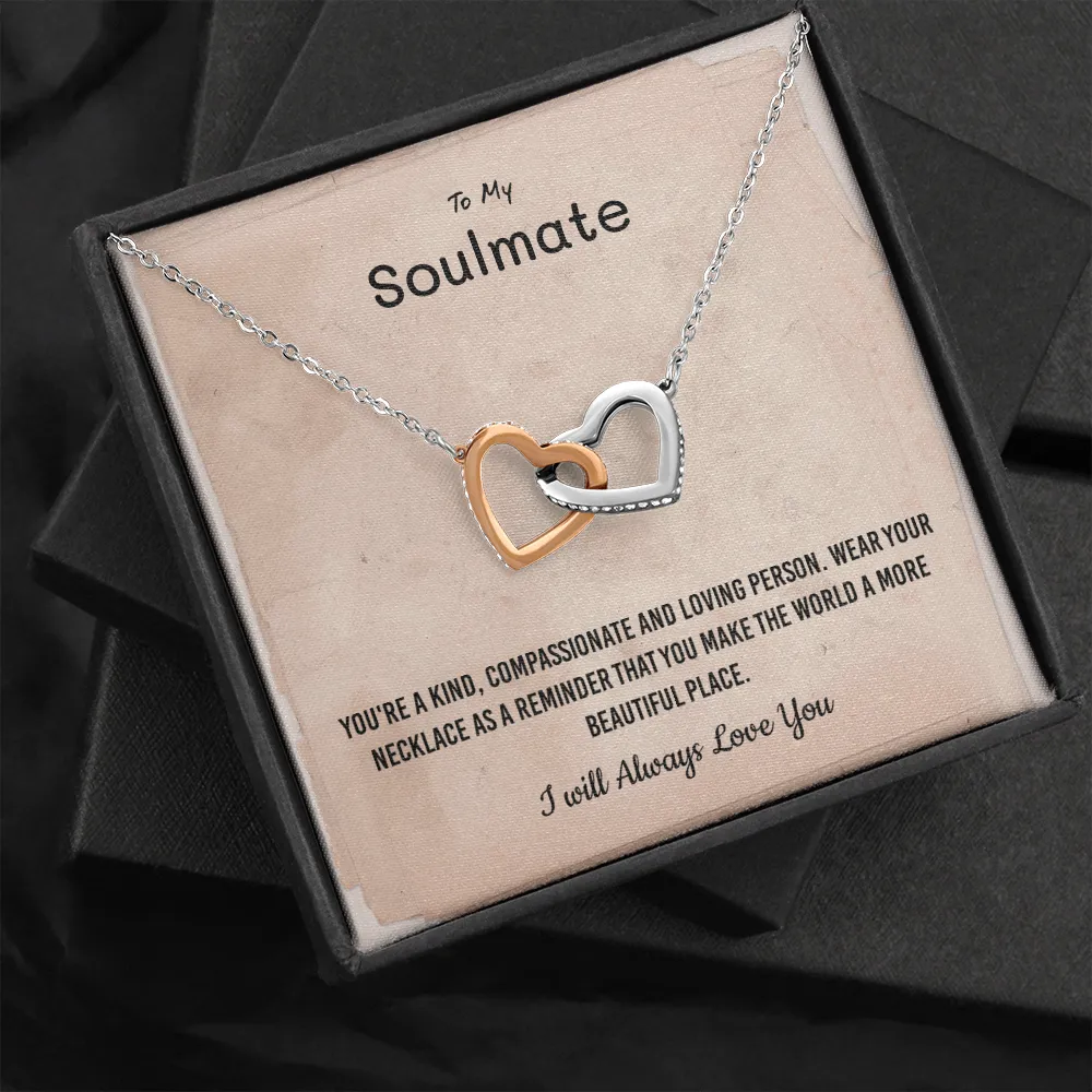 You're a kind, compassionate and loving person - Interlocking Hearts Necklace Message Card