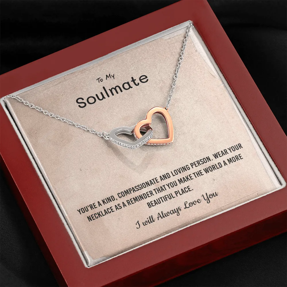 You're a kind, compassionate and loving person - Interlocking Hearts Necklace Message Card