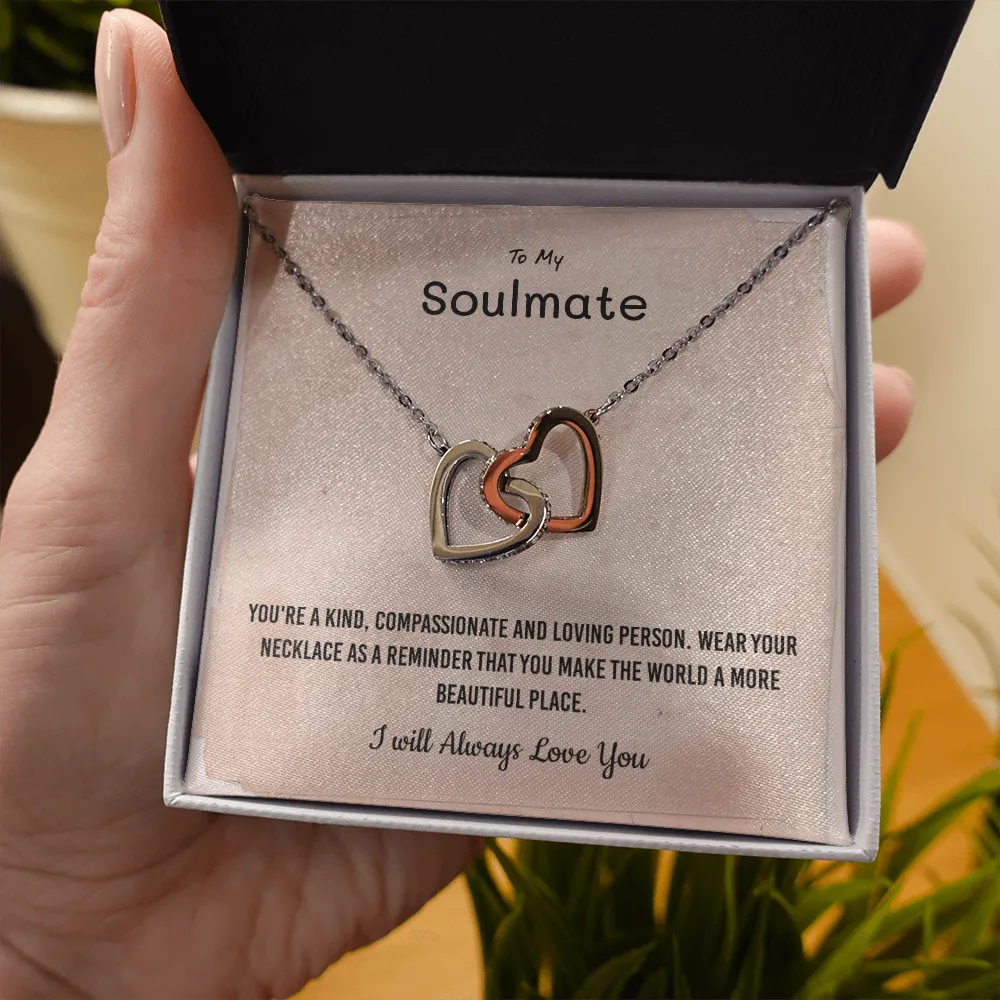 You're a kind, compassionate and loving person - Interlocking Hearts Necklace Message Card